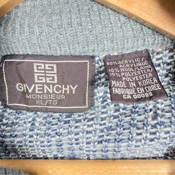 Vintage. '80's GIVENCHY Monsieur Shawl Neck Grey Geometric Pattern Mens Size XL - Picture 2 of 9